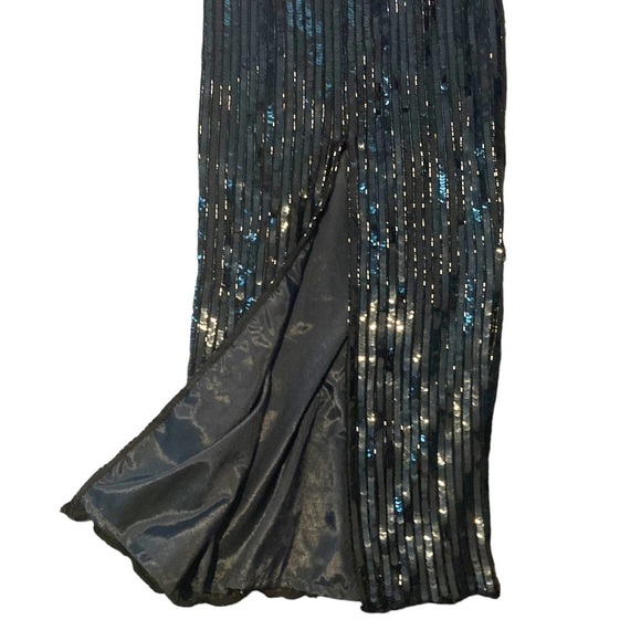 Vintage 100% Silk Black Gold Long Sleeve Beaded Sequin Evening Maxi Dress Size S - Picture 6 of 7